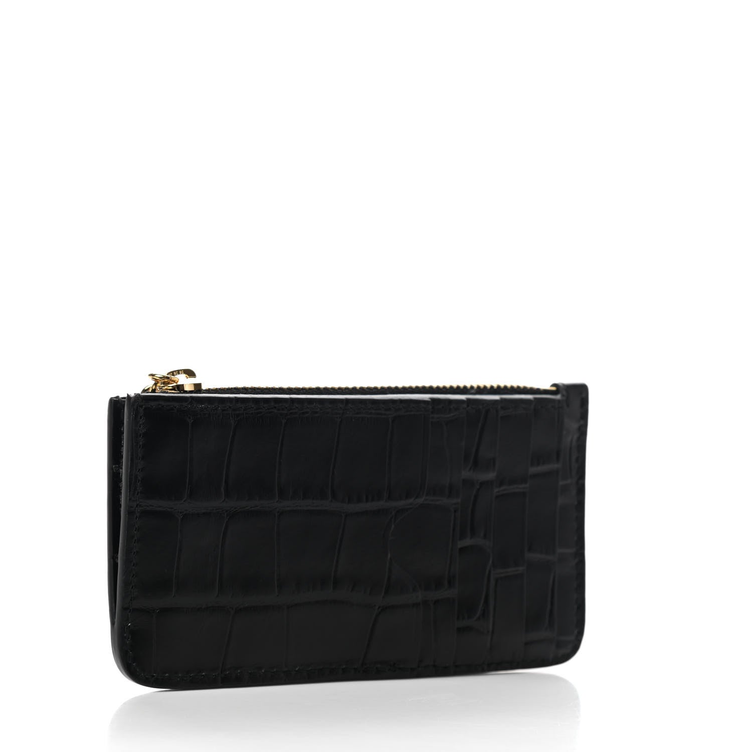 Alexander McQueen Calfskin Crocodile Embossed Card Holder Wallet Black 3 of 7