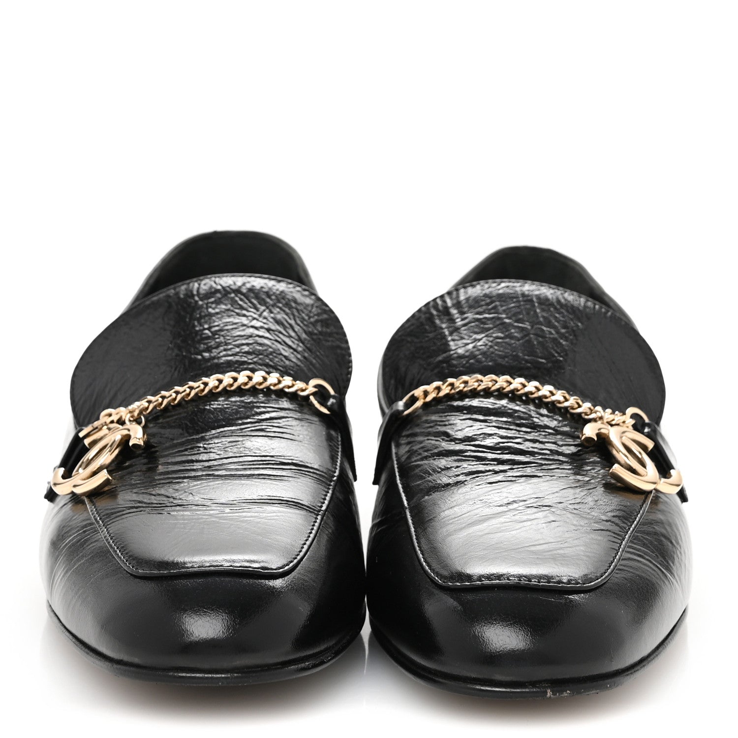 Chanel Crinkled Calfskin Chain CC Mocassin Loafers 40 Black 3 of 11