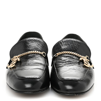 Chanel Crinkled Calfskin Chain CC Mocassin Loafers 40 Black 3 of 11