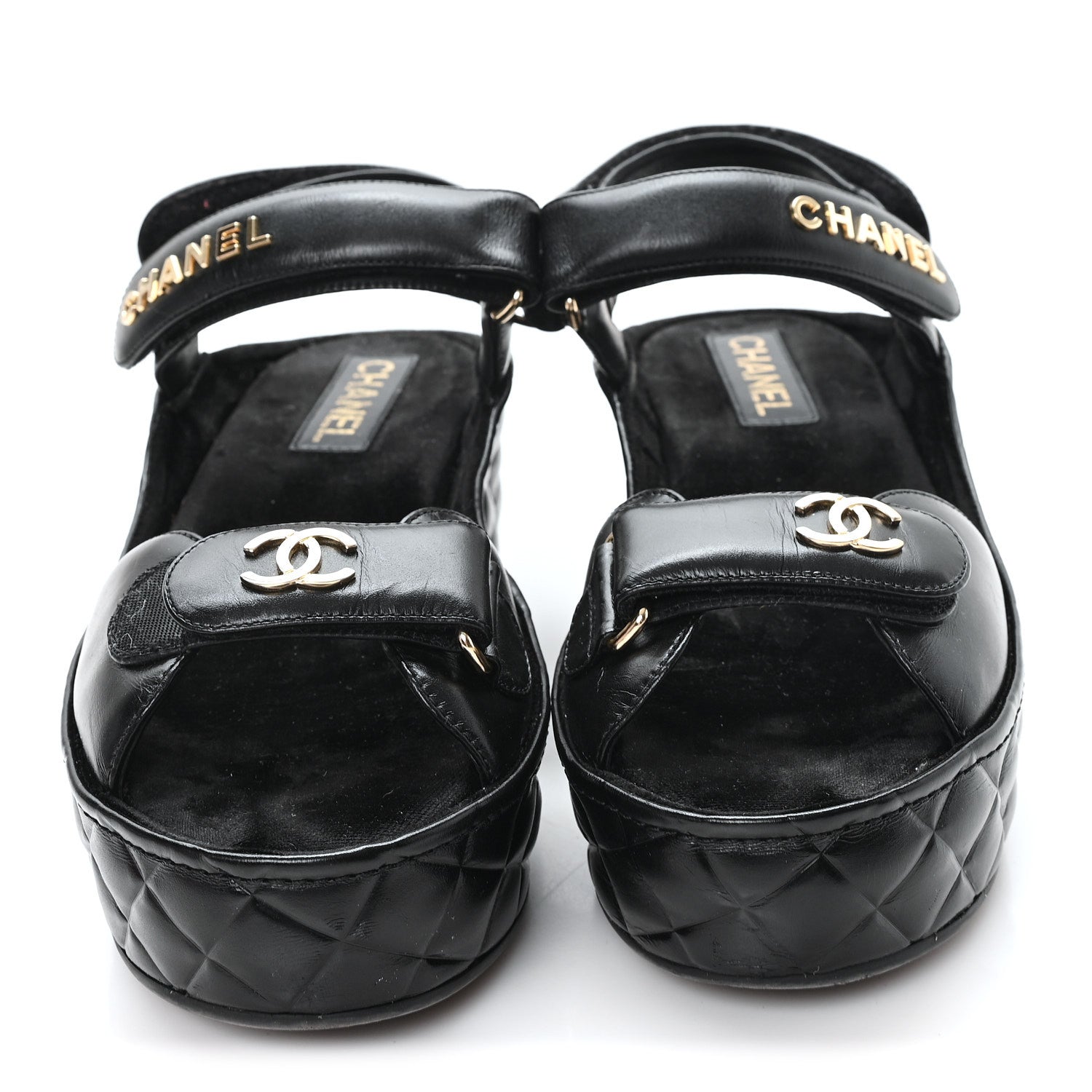 Chanel Shiny Calfskin Logo Platform Sandals 40 Black 3 of 10