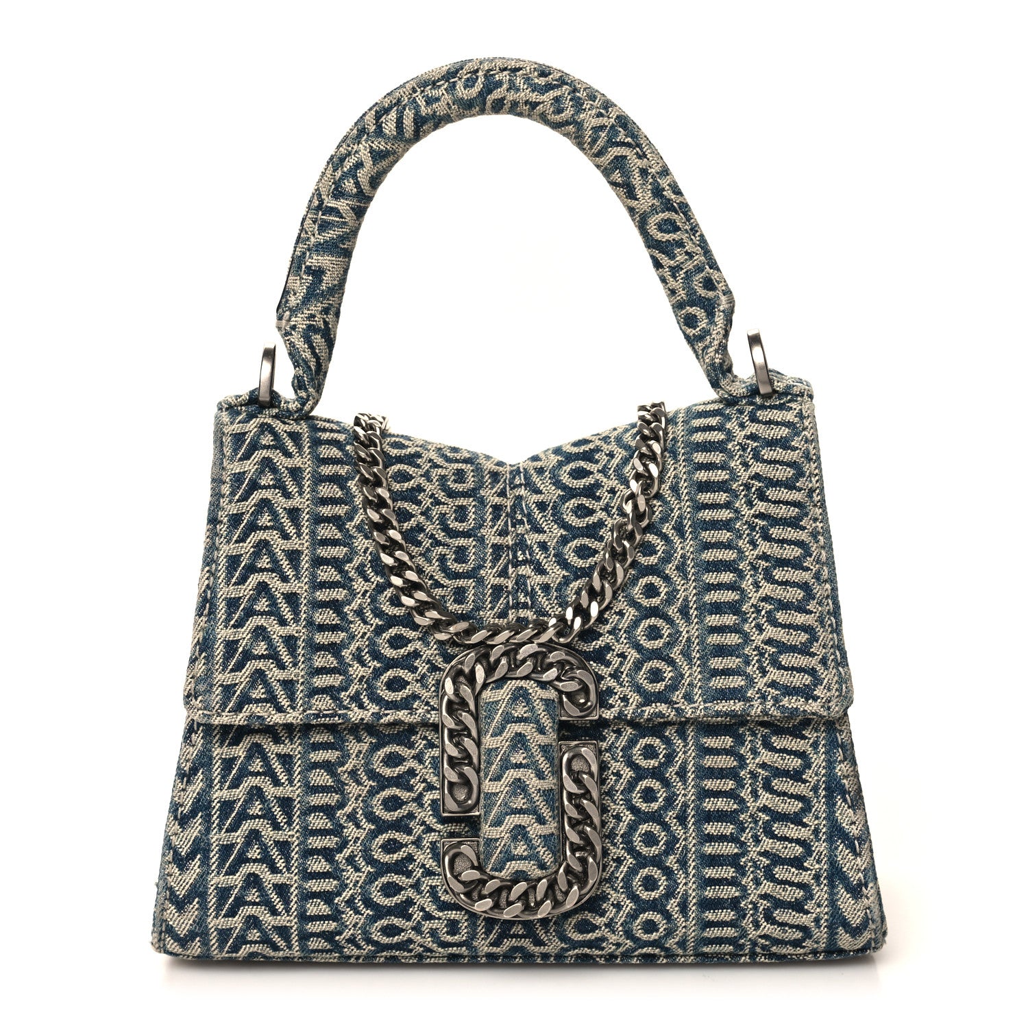 Marc Jacobs Denim Monogram The St Marc Mini Top Handle Bag Blue 1 of 10
