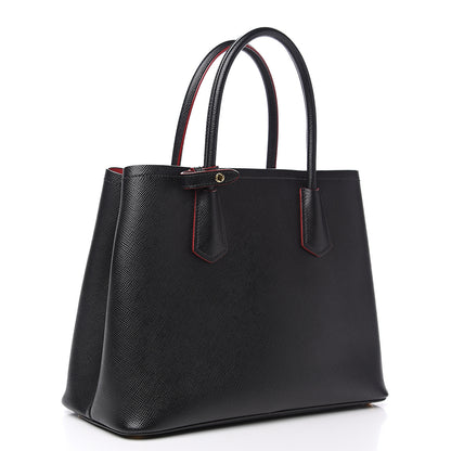 Prada Saffiano Cuir Medium Double Bag Black Fuoco 2 of 10