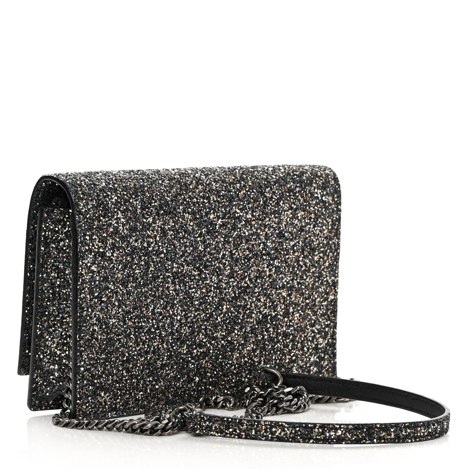 Saint Laurent Metallic Glitter Classic Monogram Kate Tassel Chain Wallet Gun Metal Black 3 of 13