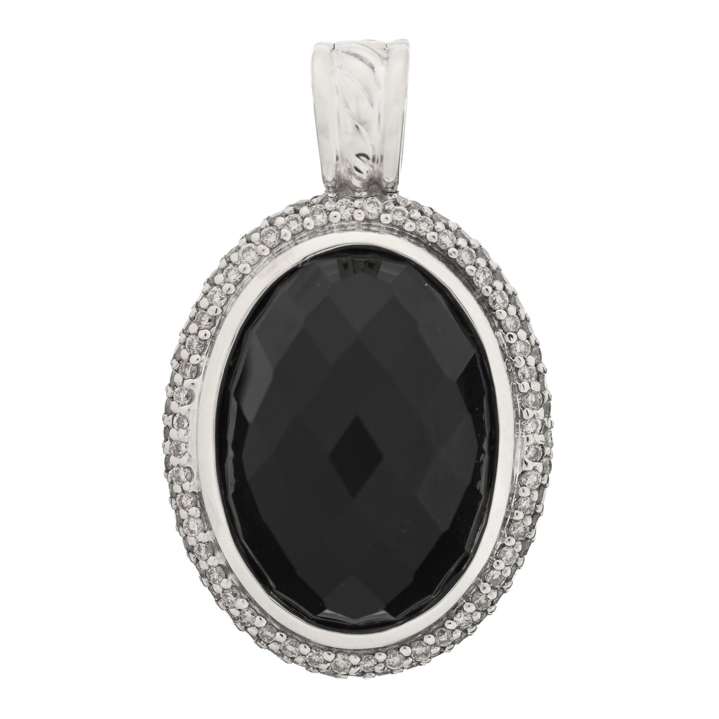 Sterling Silver Diamond Black Onyx 22mm Oval Albion Pendant