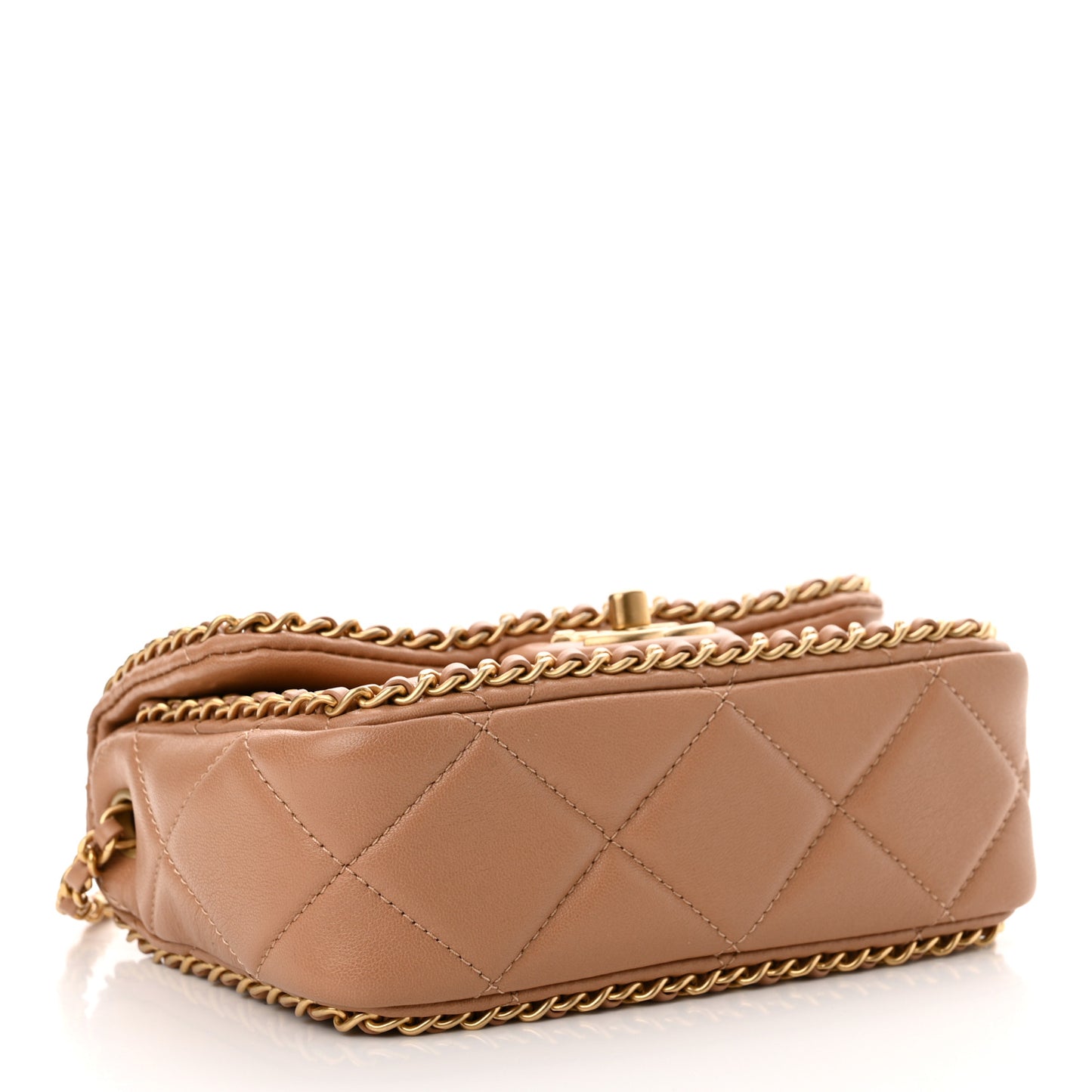 Lambskin Chain Around Top Handle Flap Dark Beige