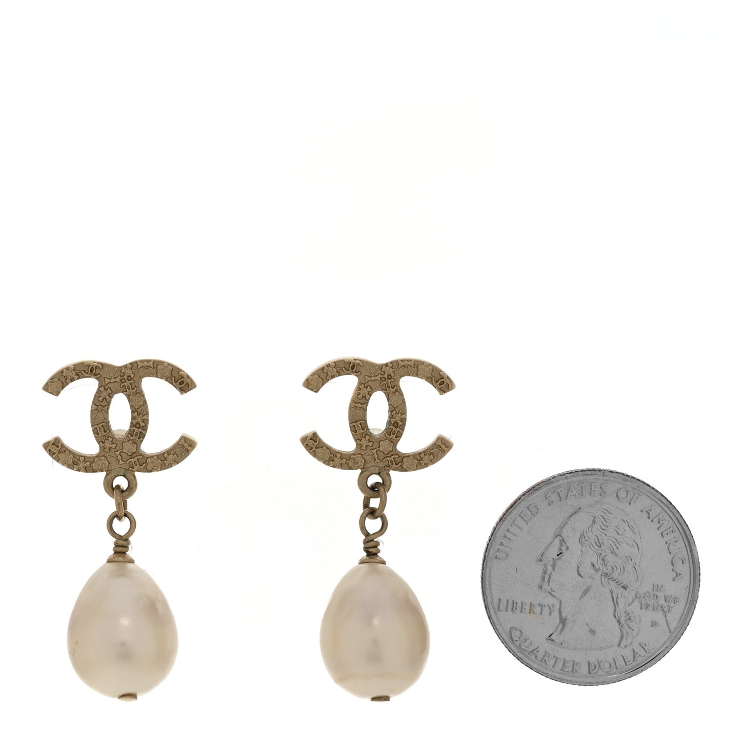 Pearl CC Drop Earrings Light Gold