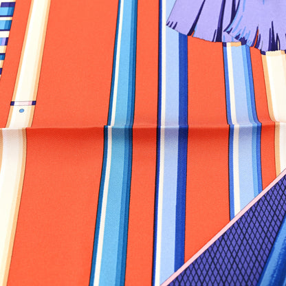 Hermes Silk Cannes Et Cannes Scarf 90 Orange Bleu Voire 5 of 5