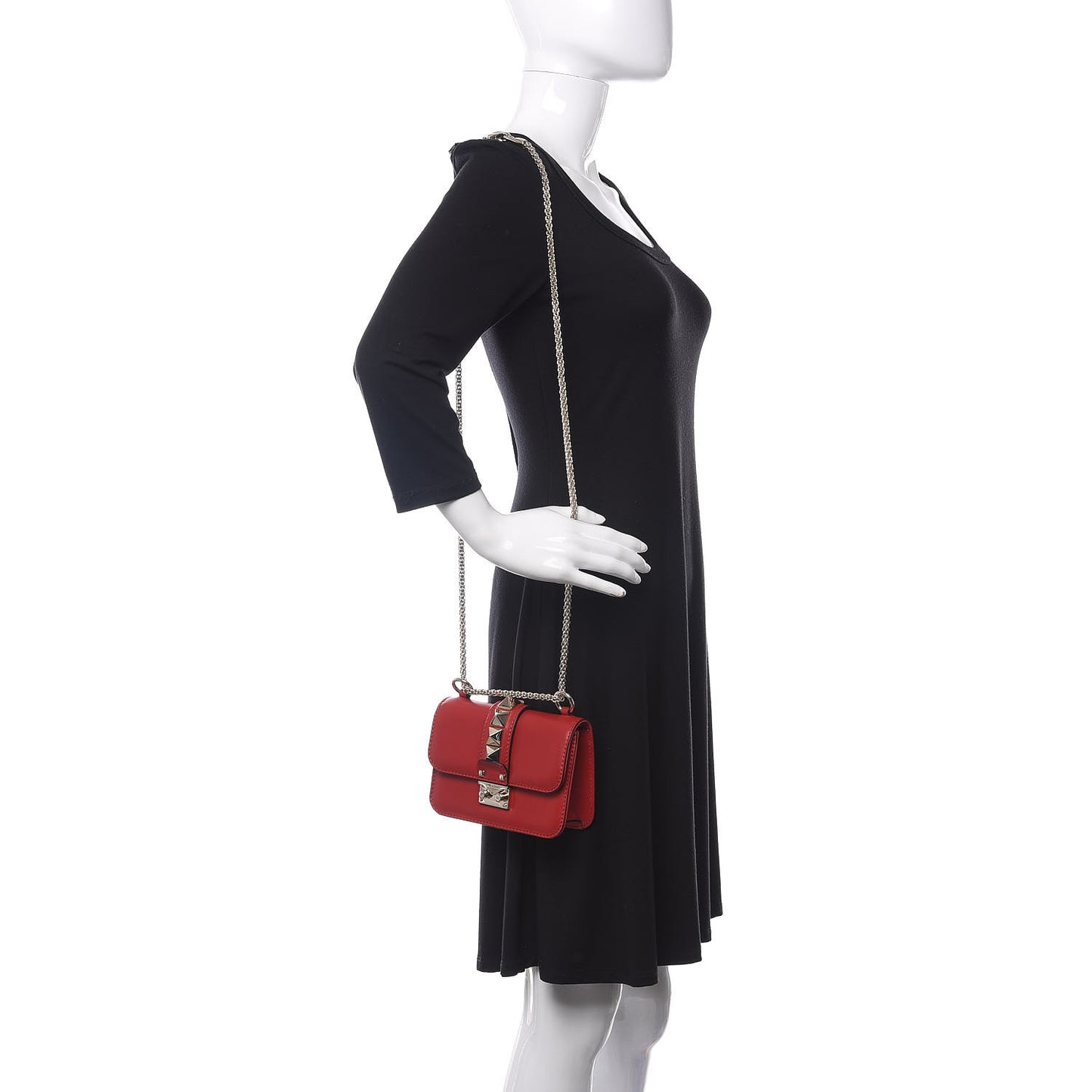 Vitello Mini Glam Lock Rockstud Flap Red