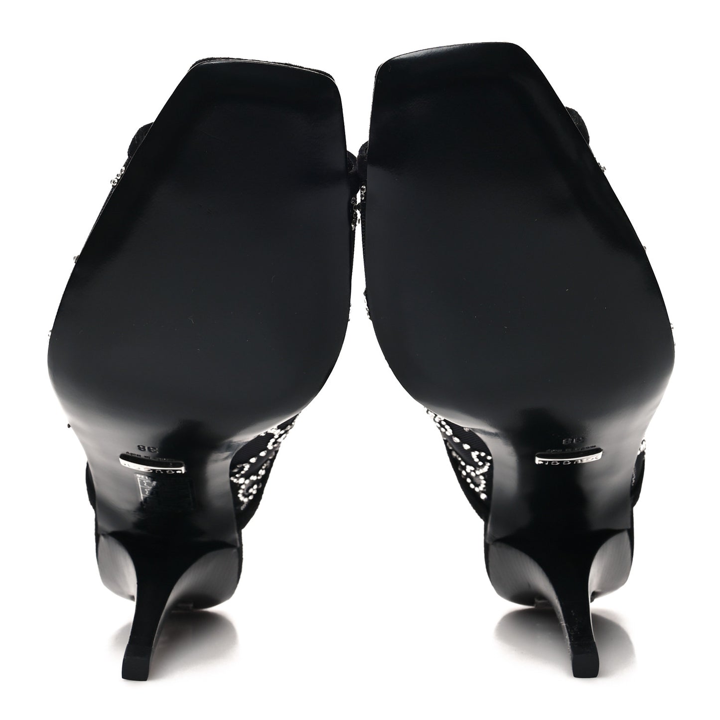 Tela Retino Kid Scamosciato Crystal GG Monogram Square G 95mm Slide Sandals 38 Black