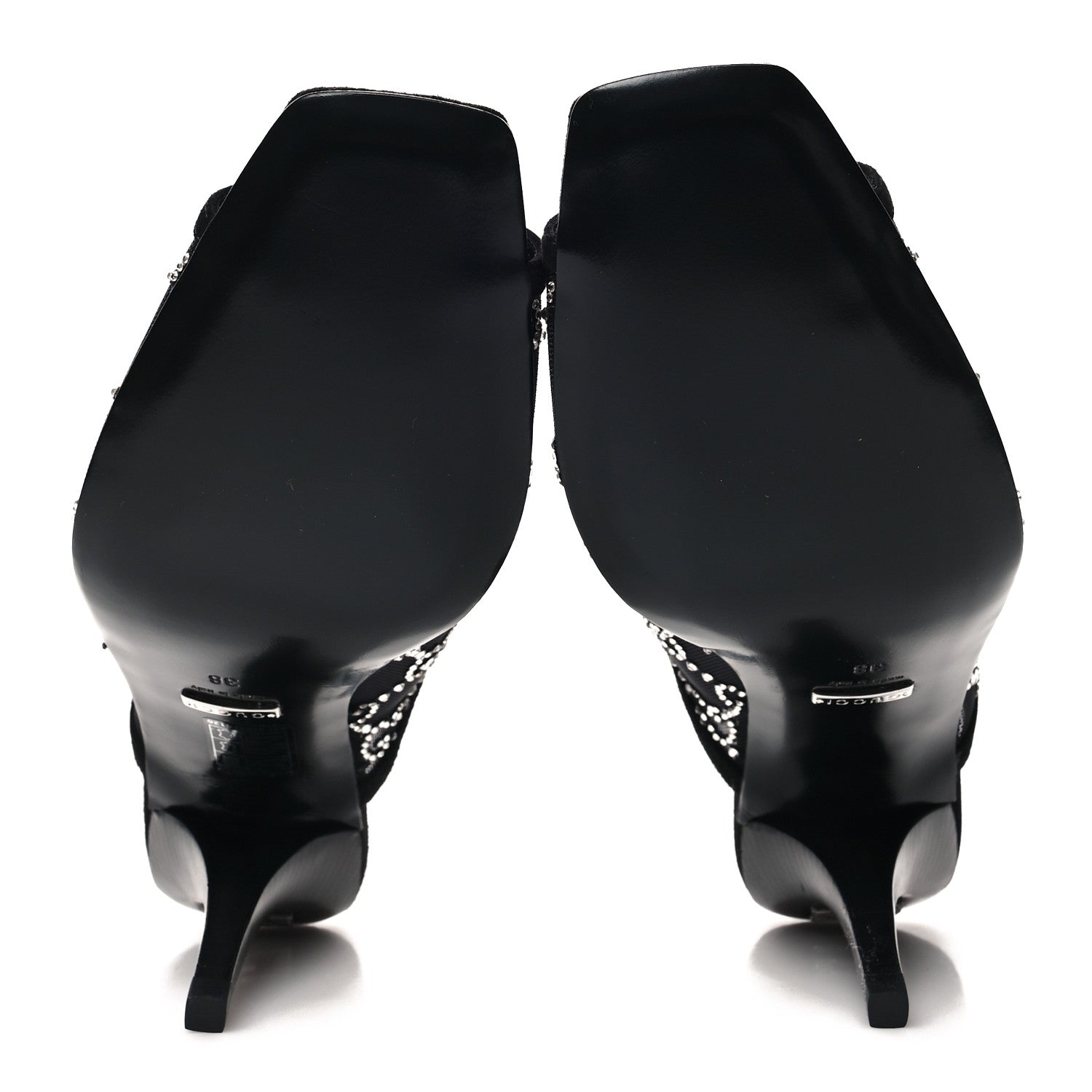 Gucci Tela Retino Kid Scamosciato Crystal GG Monogram Square G 95mm Slide Sandals 38 Black 5 of 8