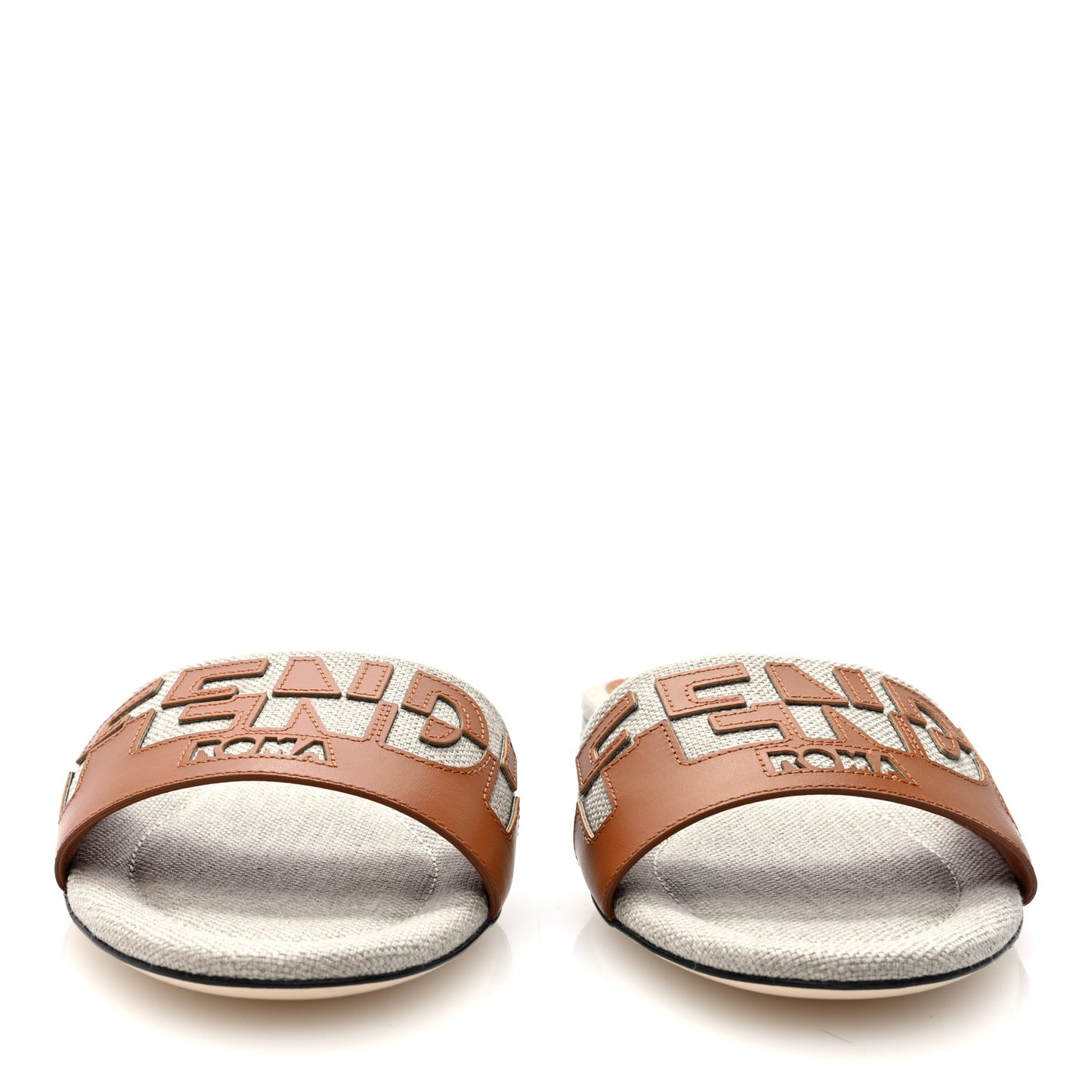 Vitello Canvas Signature Flat Slide Sandals 40 Cuoio Grezzo