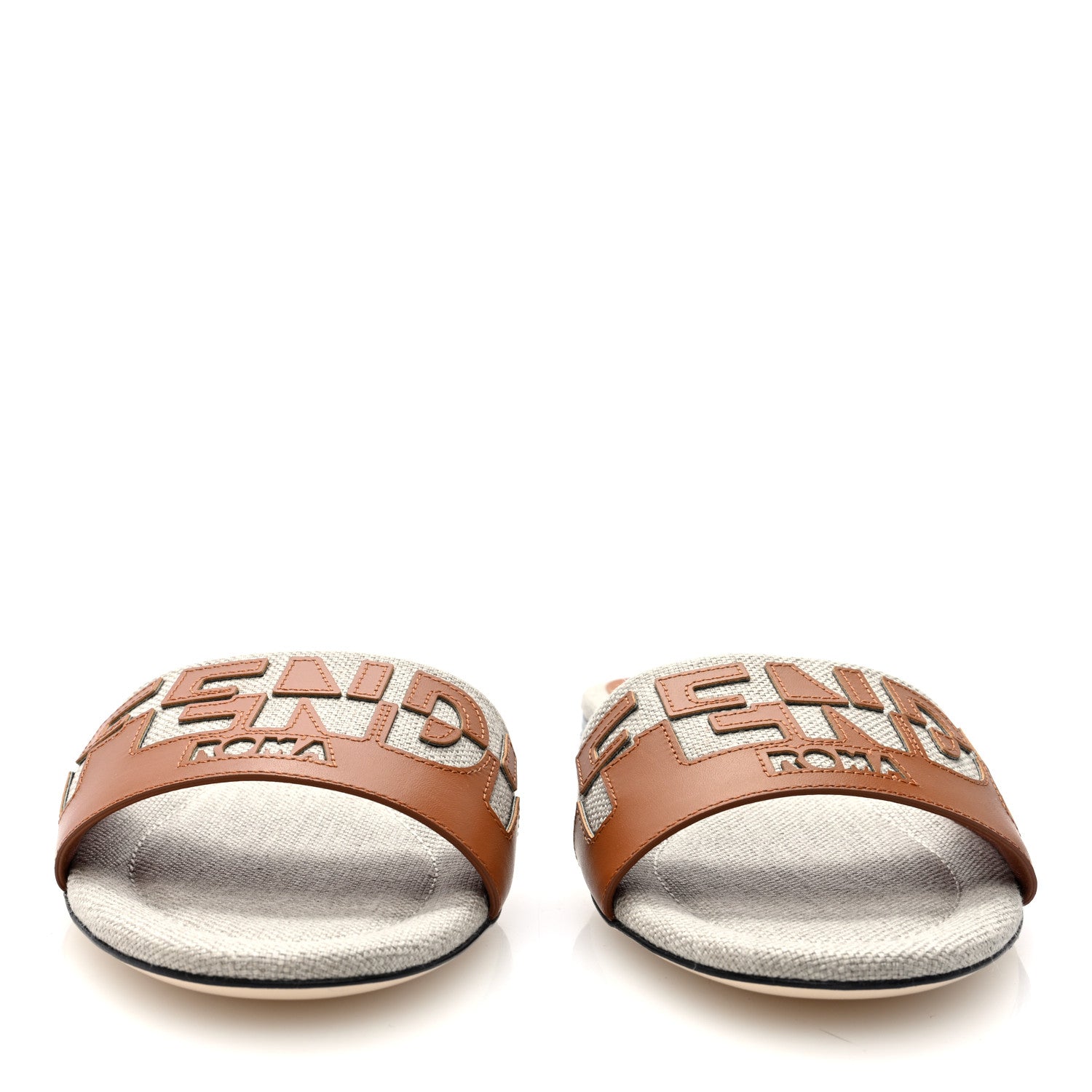 Fendi Vitello Canvas Signature Flat Slide Sandals 40 Cuoio Grezzo 3 of 8