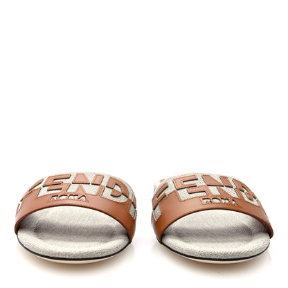 Fendi Vitello Canvas Signature Flat Slide Sandals 40 Cuoio Grezzo 3 of 8