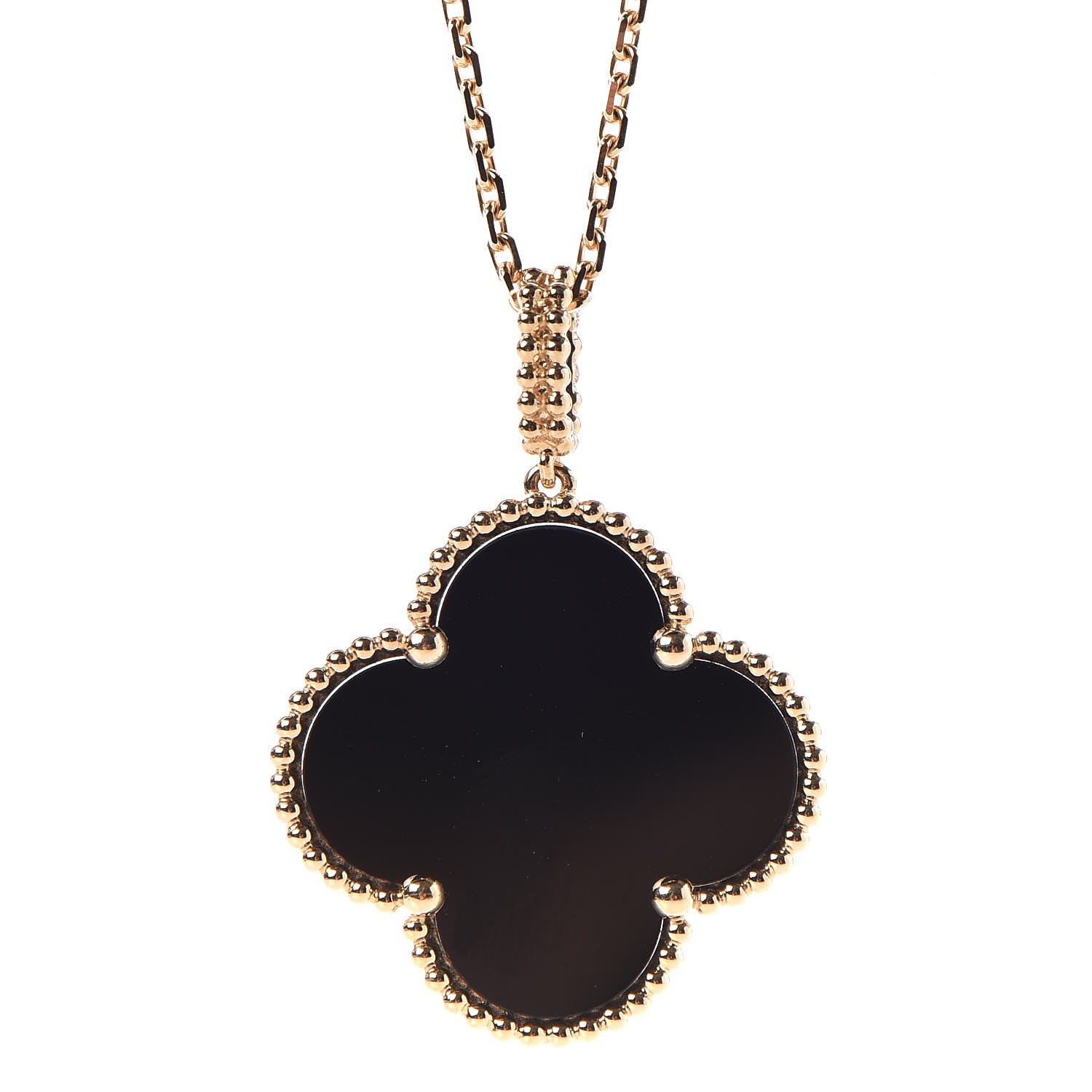 Van Cleef & Arpels 18K Yellow Gold Black Onyx Magic Alhambra Pendant Necklace 4 of 8
