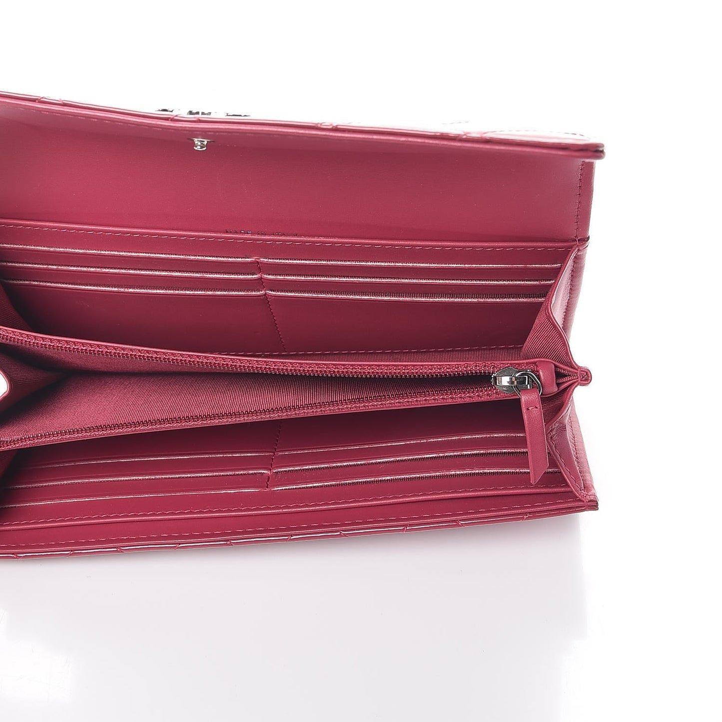 Patent Calfskin Quilted Large Brilliant Flap Wallet Fuchsia