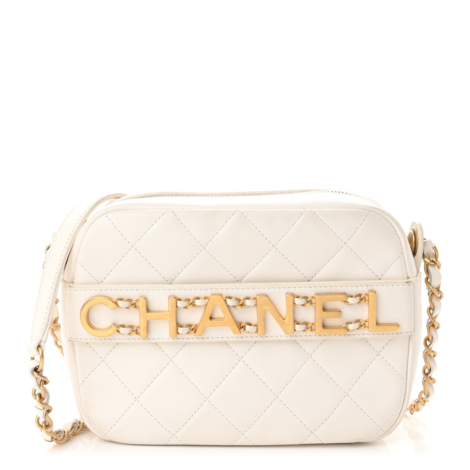 Chanel Calfskin Quilted Enchained Camera Case Bag White 1 of 13