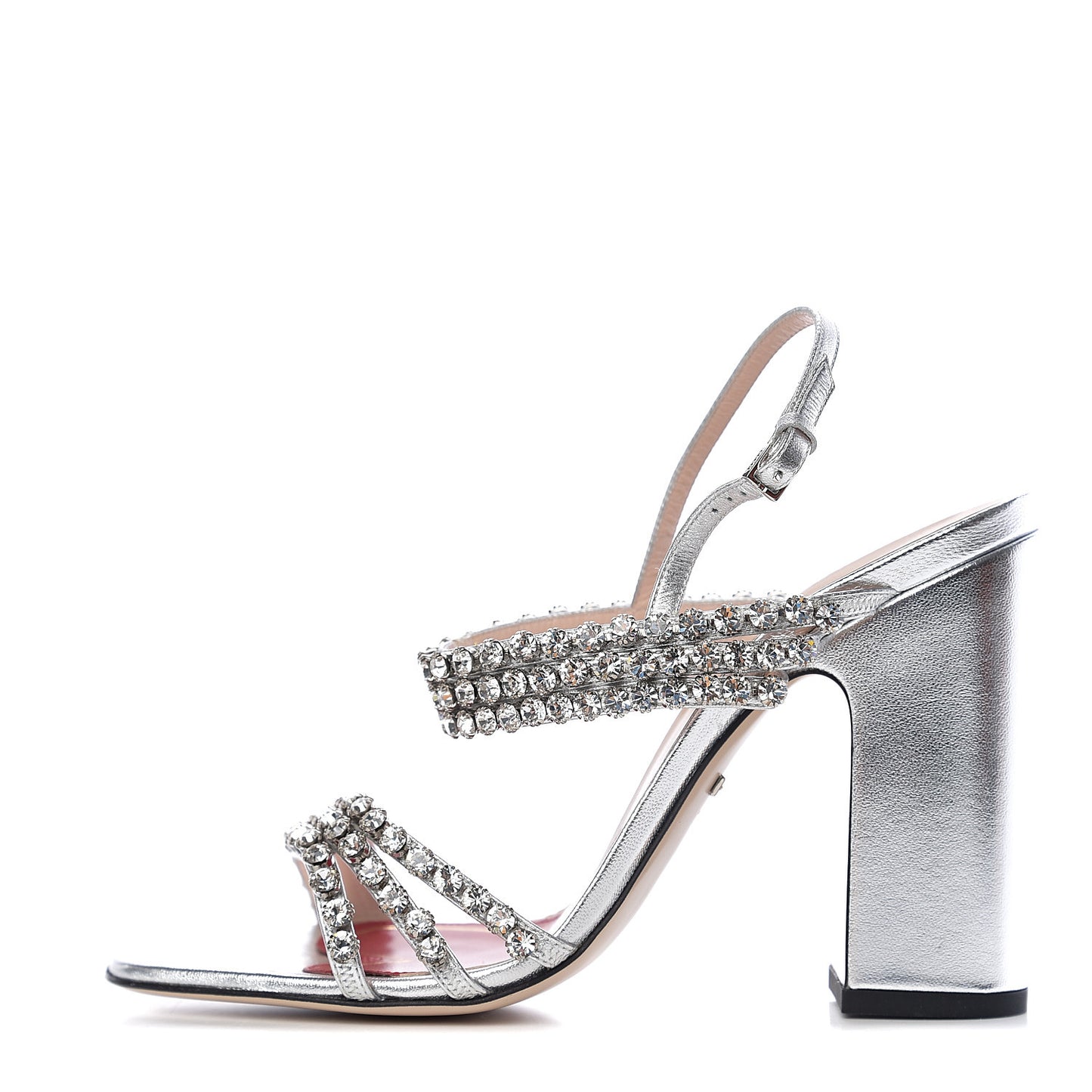 Nappa Silk Crystal Bertie High Heel Sandals 38.5 Argento