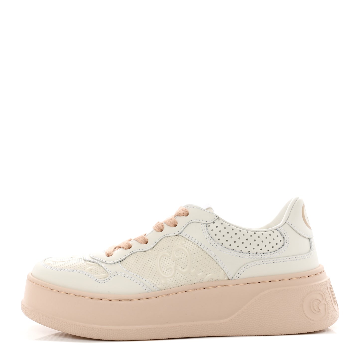 Calfskin GG Tennis Embossed Womens Platform 55mm Sneakers 35 White