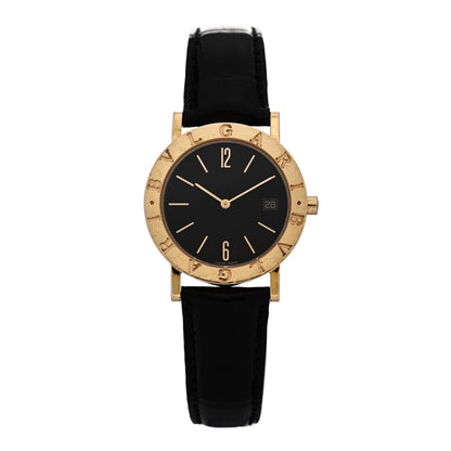 Bulgari 18K Yellow Gold Alligator 33mm Quartz Watch Black 1 of 4