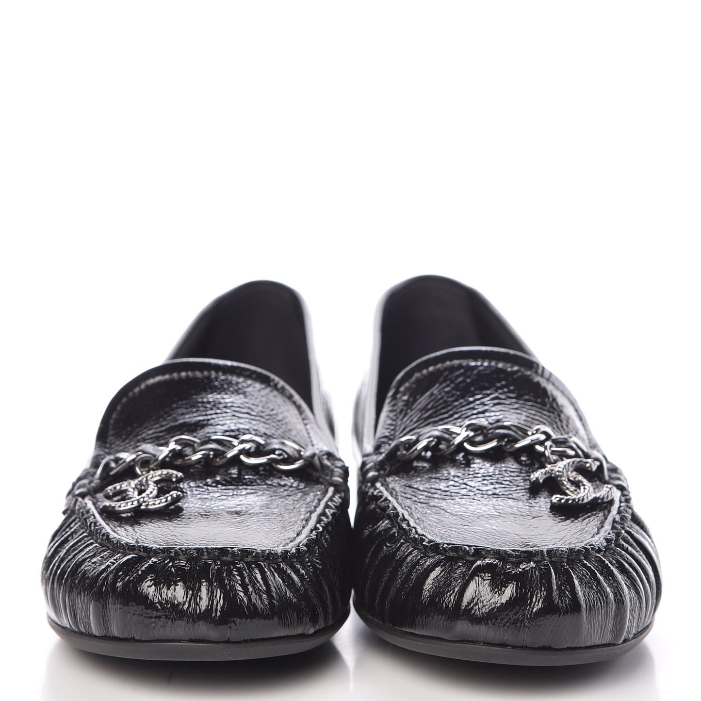 Crackled Patent Calfskin CC Mocassin Loafers 40 Black
