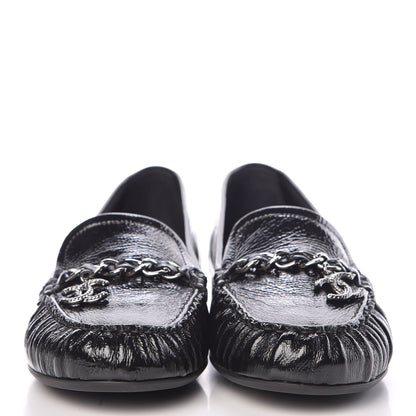 Chanel Crackled Patent Calfskin CC Mocassin Loafers 40 Black 2 of 9