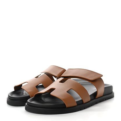 Hermes Calfskin Womens Chypre Sandals 37.5 Gold 3 of 8