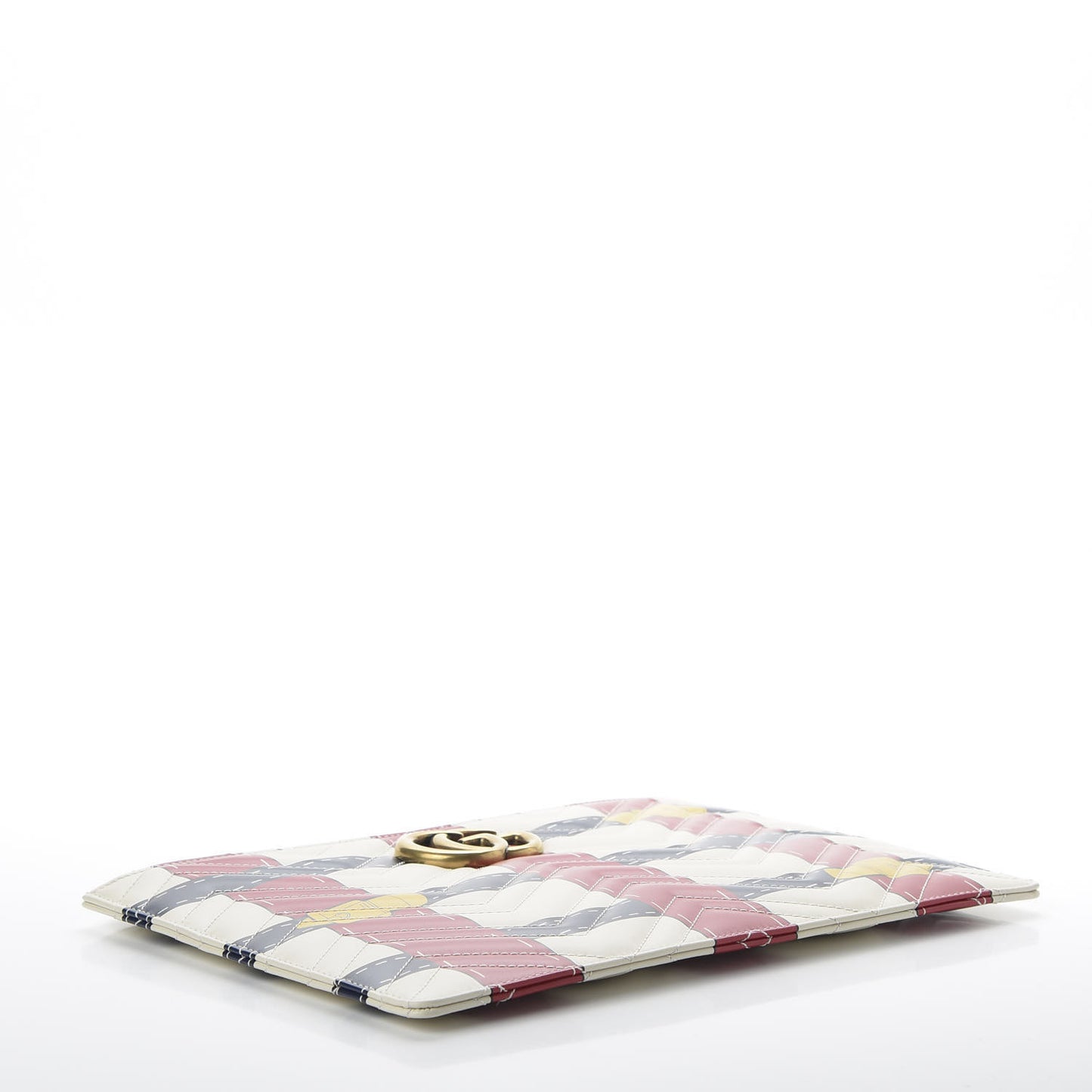 Calfskin Matelasse Trompe L'Oeil Print GG Marmont Zip Pouch White