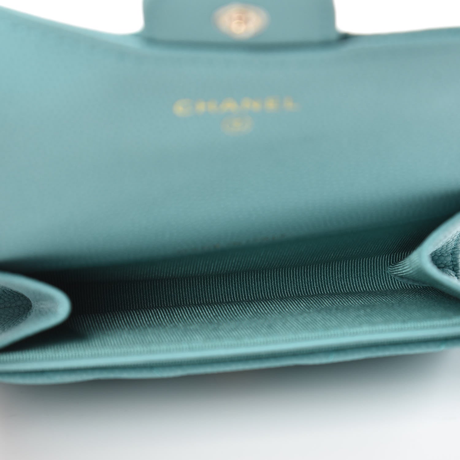 Chanel Caviar Chevron Quilted Card Holder Wallet Turquoise 5 of 9