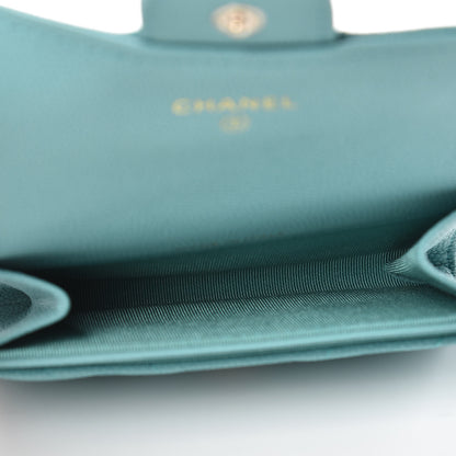 Chanel Caviar Chevron Quilted Card Holder Wallet Turquoise 5 of 9