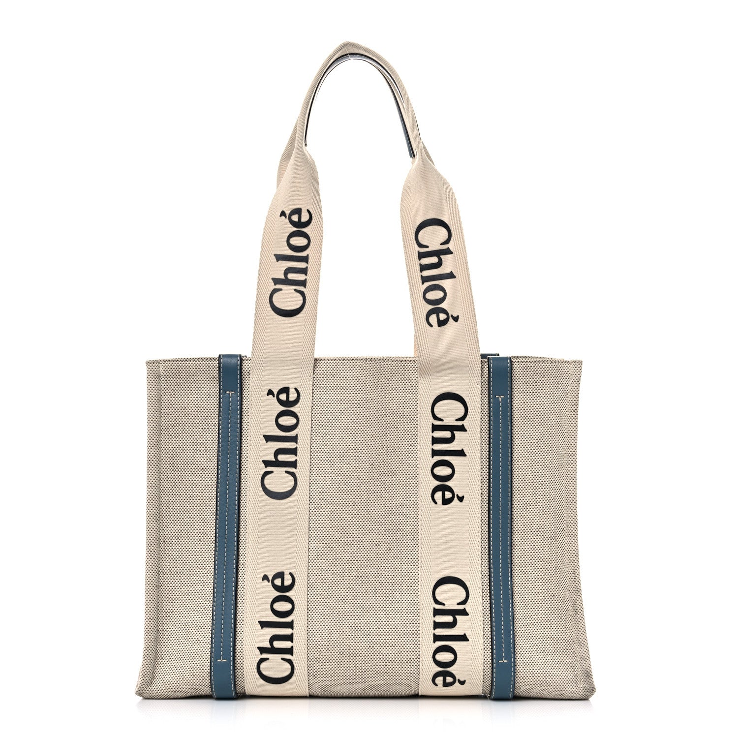 Chloe Cotton Calfskin Medium Woody Ribbon Tote White Blue 1 of 14