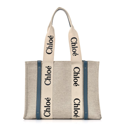 Chloe Cotton Calfskin Medium Woody Ribbon Tote White Blue 1 of 14