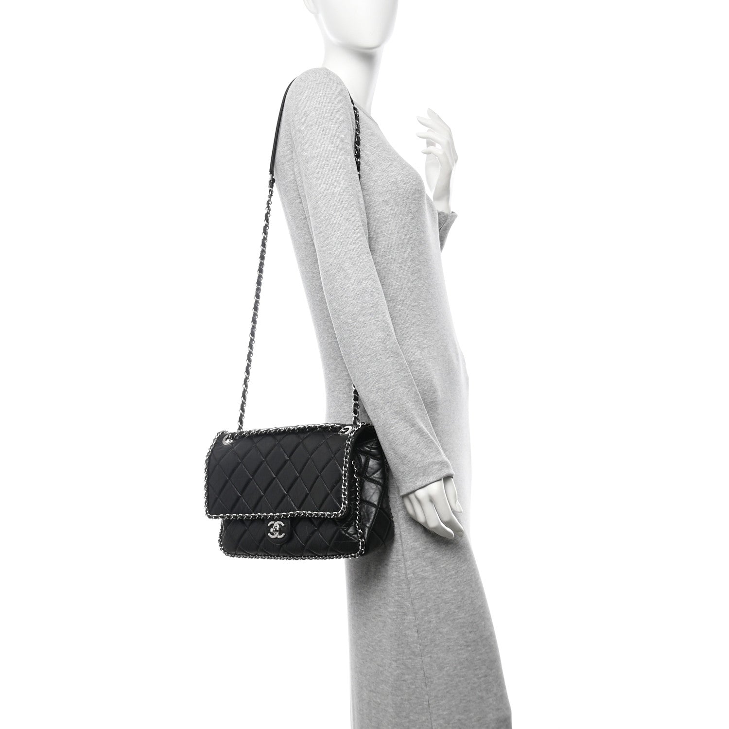 Chanel Crumpled Calfskin Quilted Large Chain All Over Flap Bag Black 2 of 11