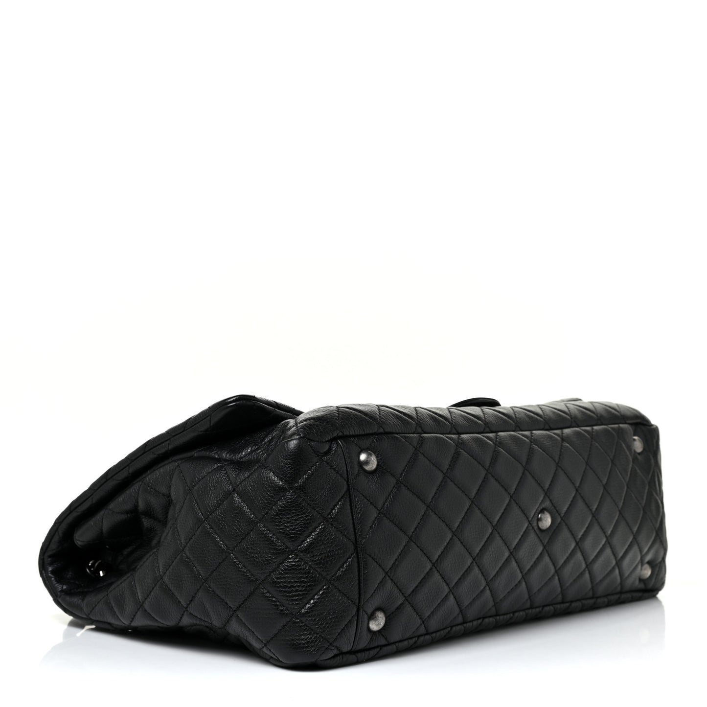 Calfskin Quilted XXL Travel Flap Bag Black