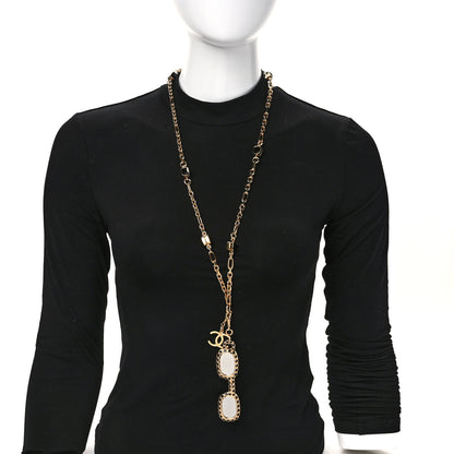 Chanel Metal Crystal CC Sunglasses Long Necklace Gold Black 2 of 5