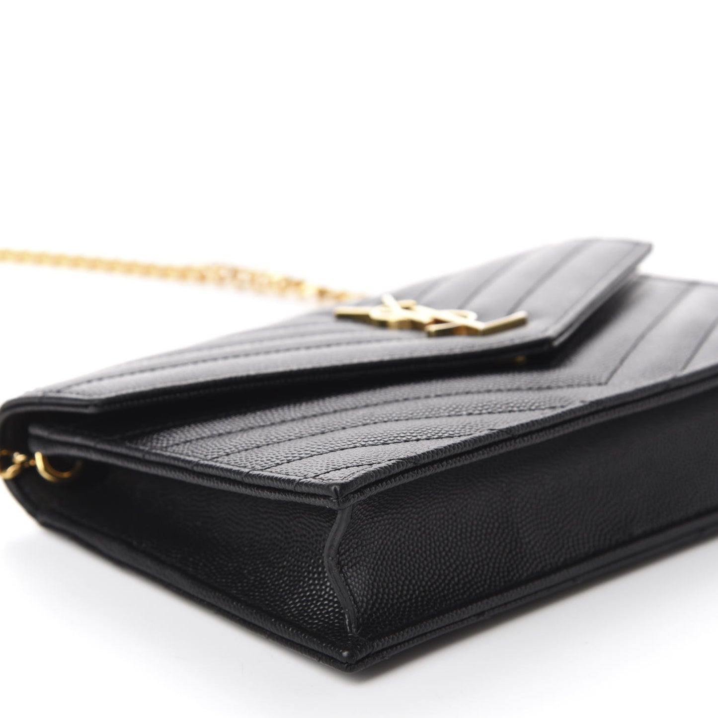 Grain De Poudre Matelasse Chevron Monogram Envelope Chain Wallet Black