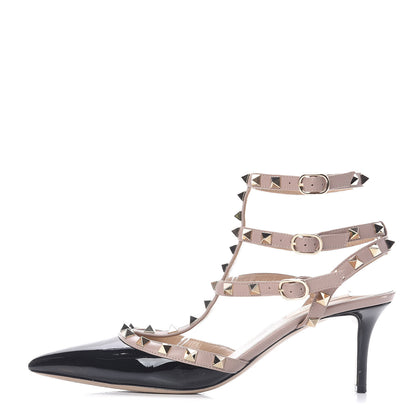 Valentino Garavani Patent Nappa Rockstud Ankle Strap 65mm Pumps 40 Black Poudre 1 of 11