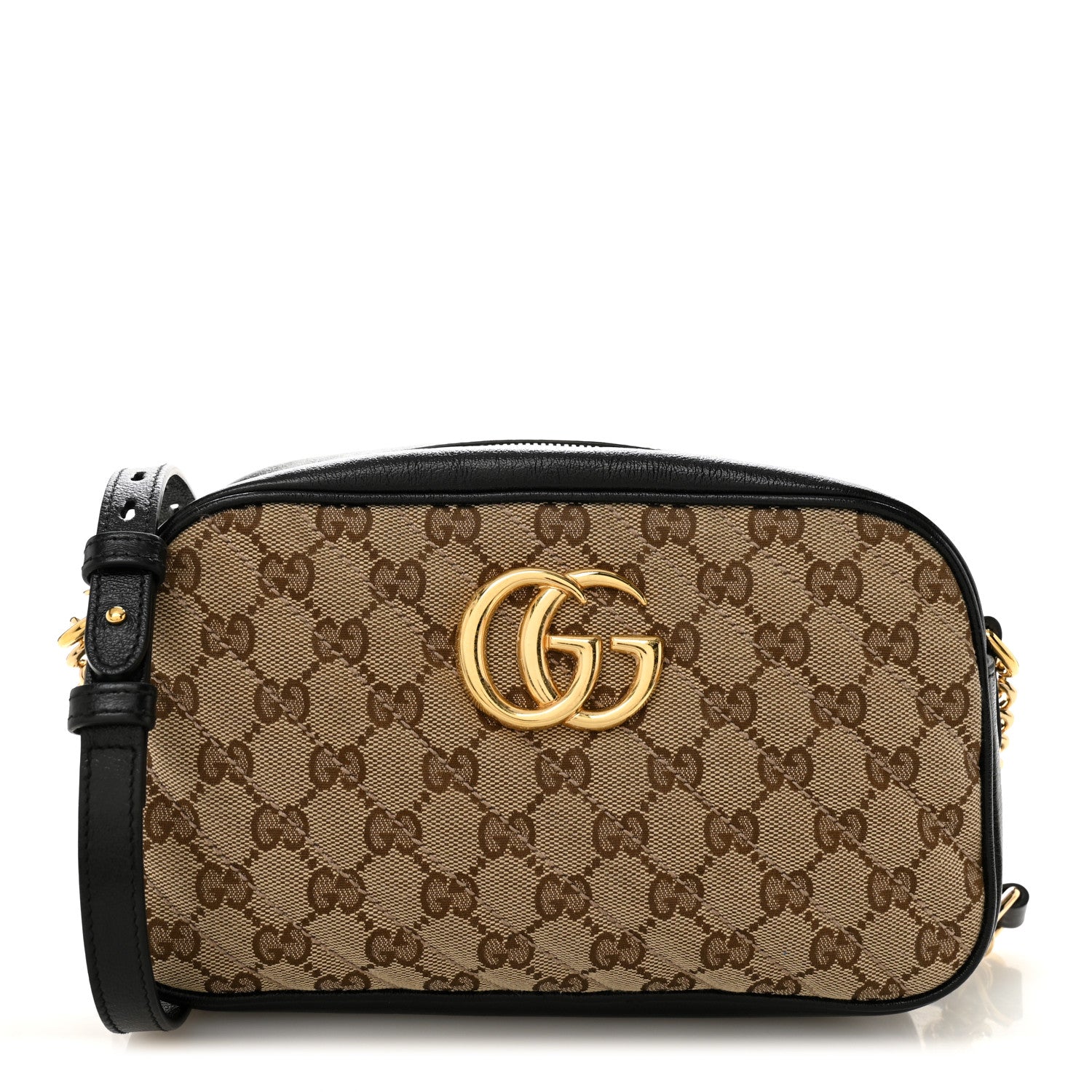 Gucci Monogram Matelasse Diagonal Small GG Marmont Chain Shoulder Bag Beige Black 1 of 12
