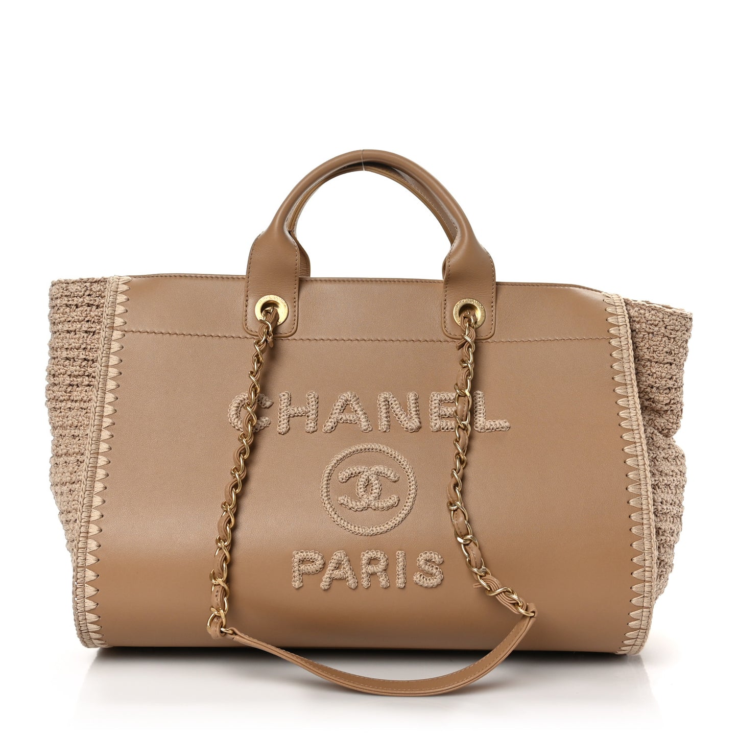 Calfskin Knit Medium Deauville Tote Beige