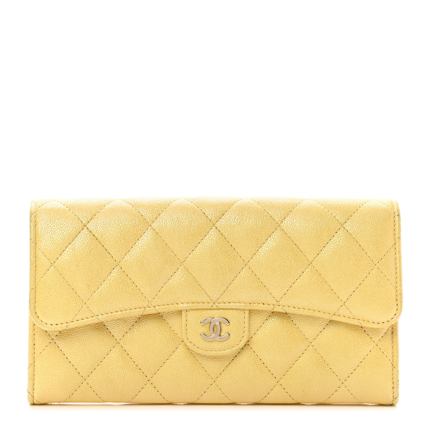Chanel Iridescent Caviar Quilted Long Gusset Flap Wallet Yellow 1 of 9