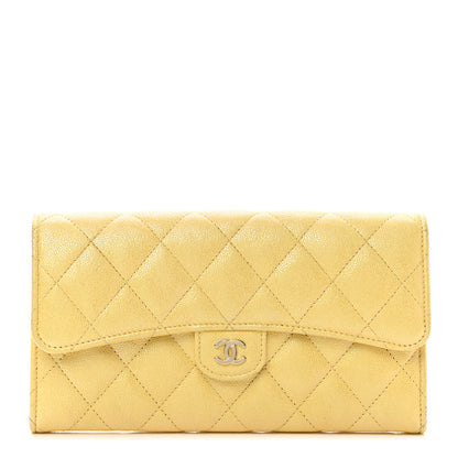 Chanel Iridescent Caviar Quilted Long Gusset Flap Wallet Yellow 1 of 9