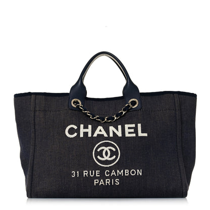 Chanel Denim Medium Deauville Tote Dark Blue 1 of 14
