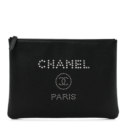 Chanel Caviar Studded Medium Deauville Pouch Black 1 of 9