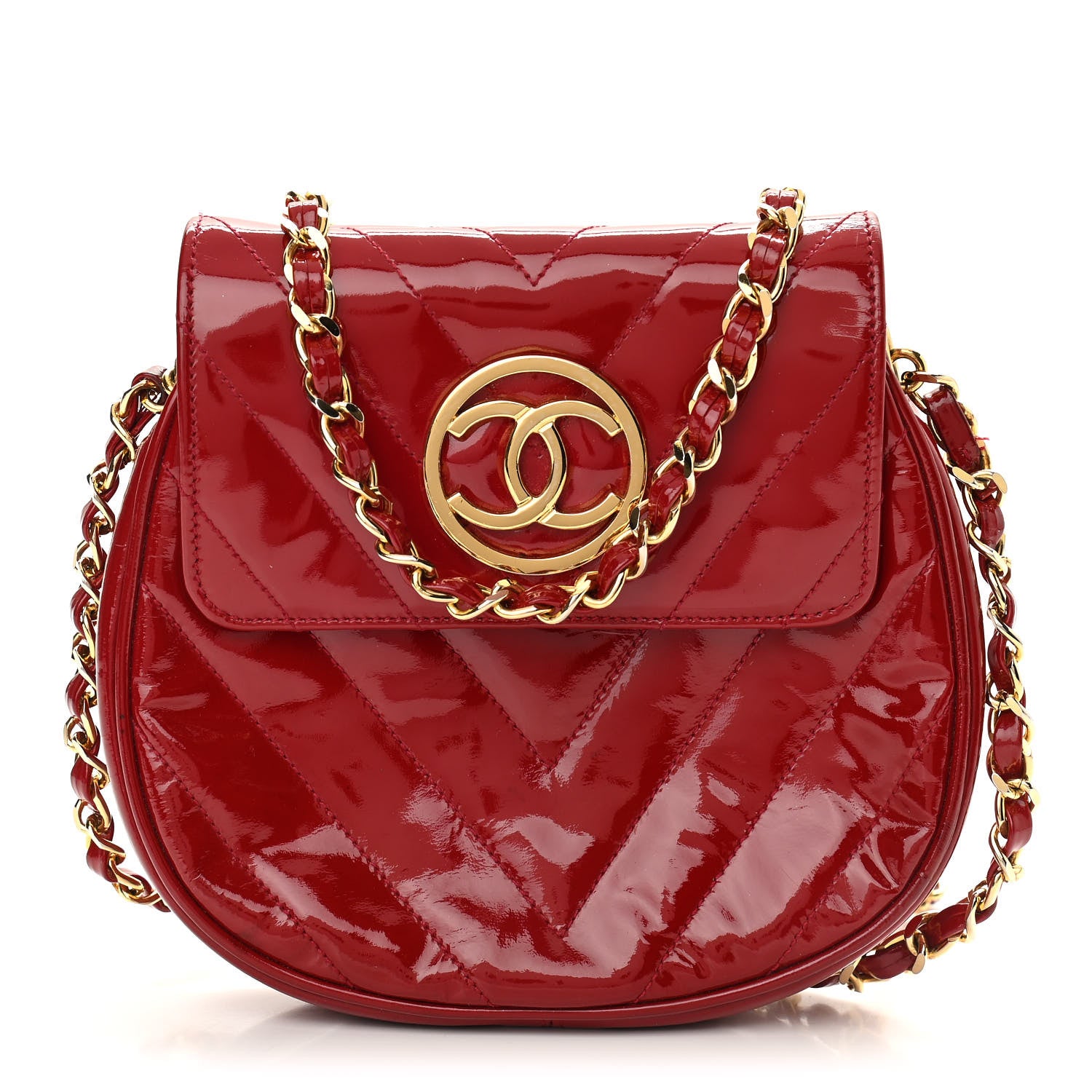 Chanel Patent Quilted Chevron Mini Flap Bag Red 1 of 11
