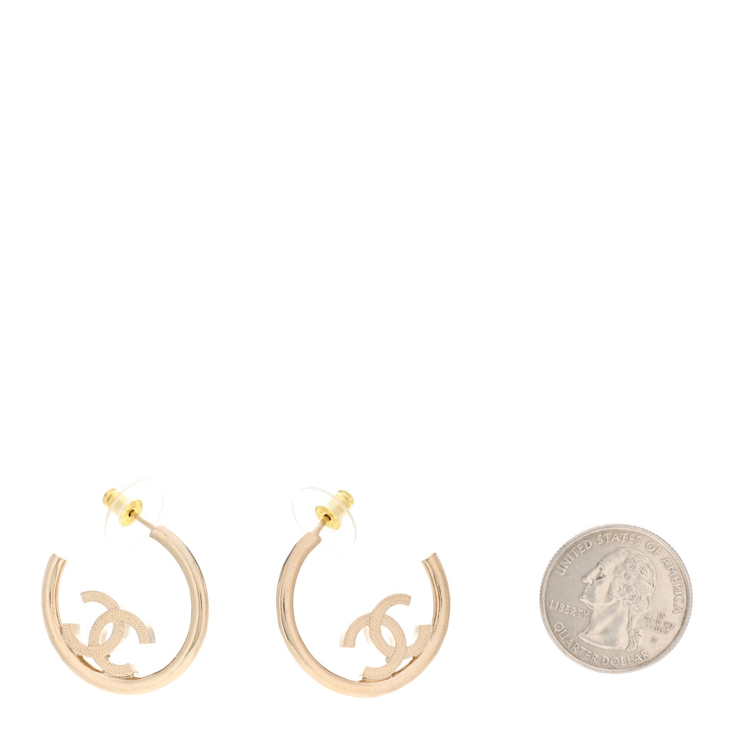 Chanel Metal Textured CC Hoop Earrings Gold 2 of 5
