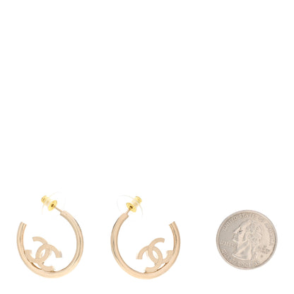 Chanel Metal Textured CC Hoop Earrings Gold 2 of 5