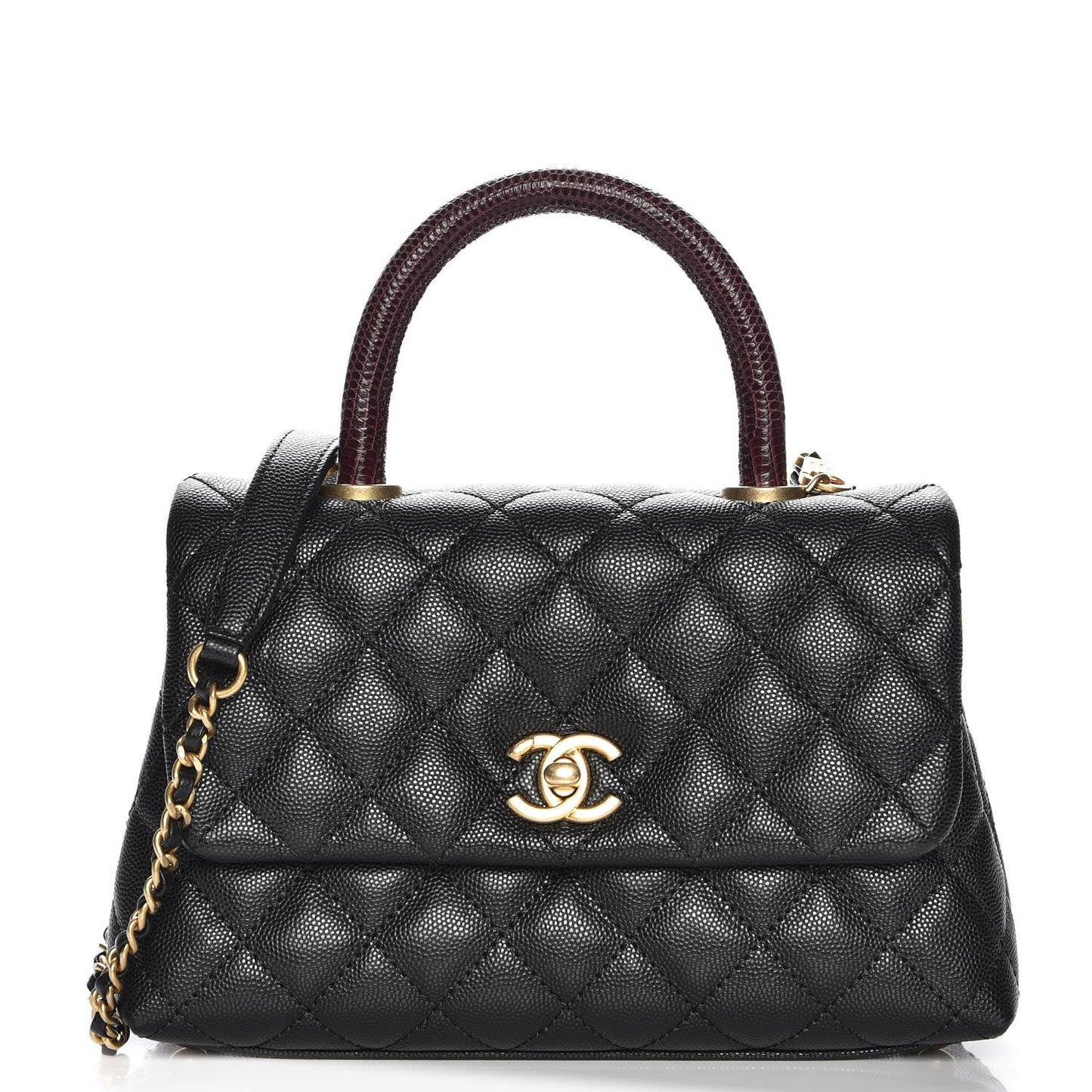 Caviar Lizard Quilted Mini Coco Handle Flap Black