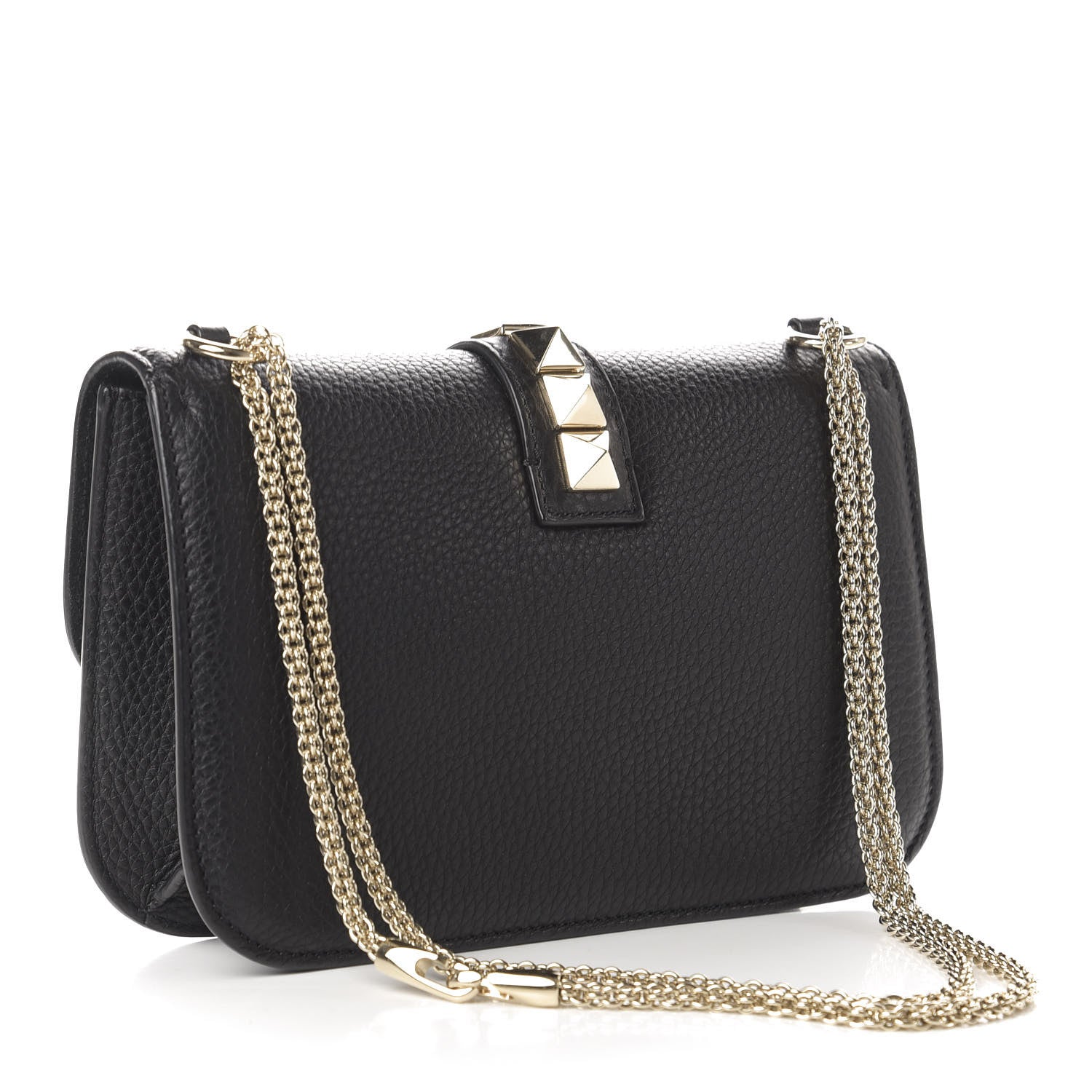 Valentino Garavani Pebbled Calfskin Medium Glam Lock Rockstud Flap Black 3 of 11