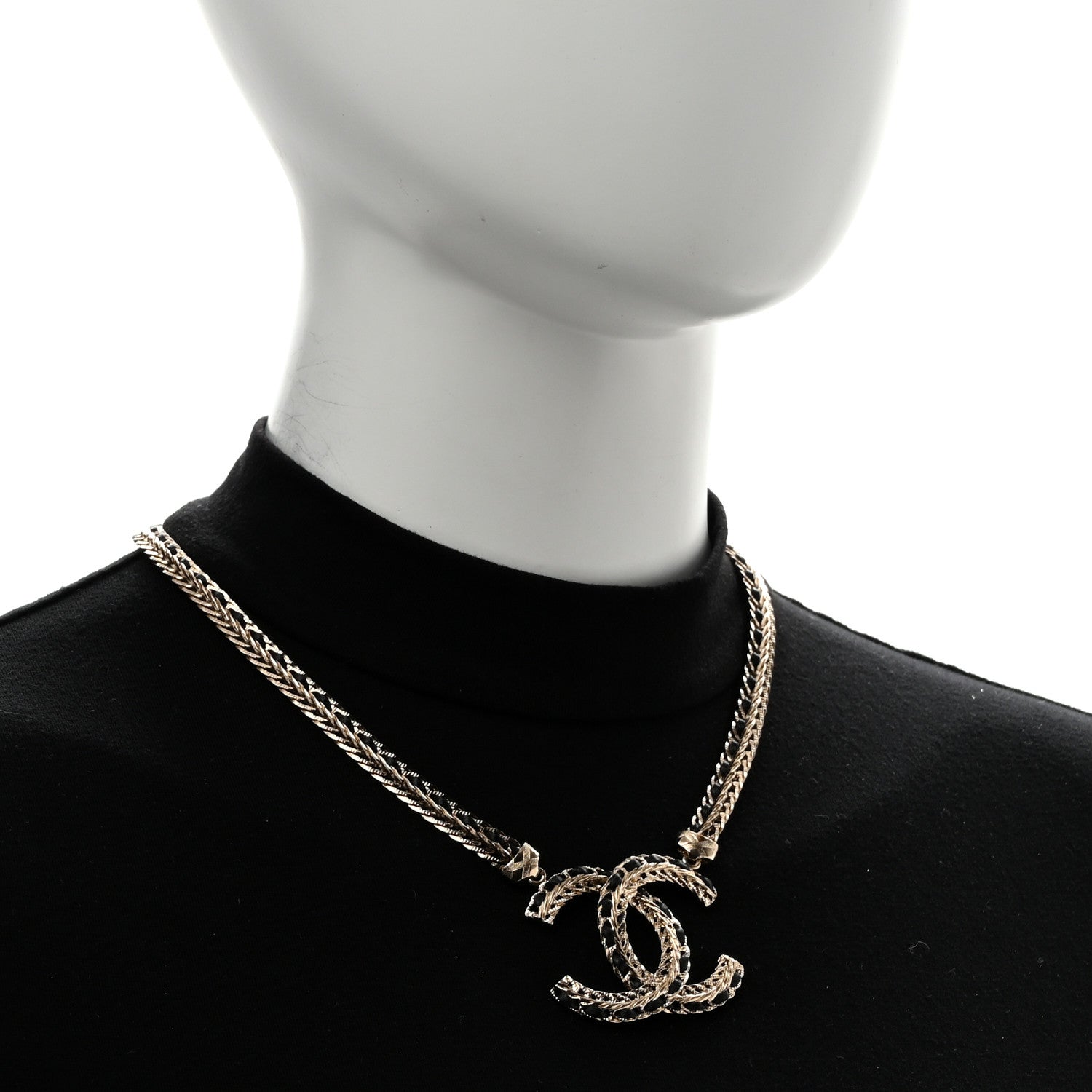 Chanel Metal Lambskin CC Chain Necklace Gold Black 2 of 7