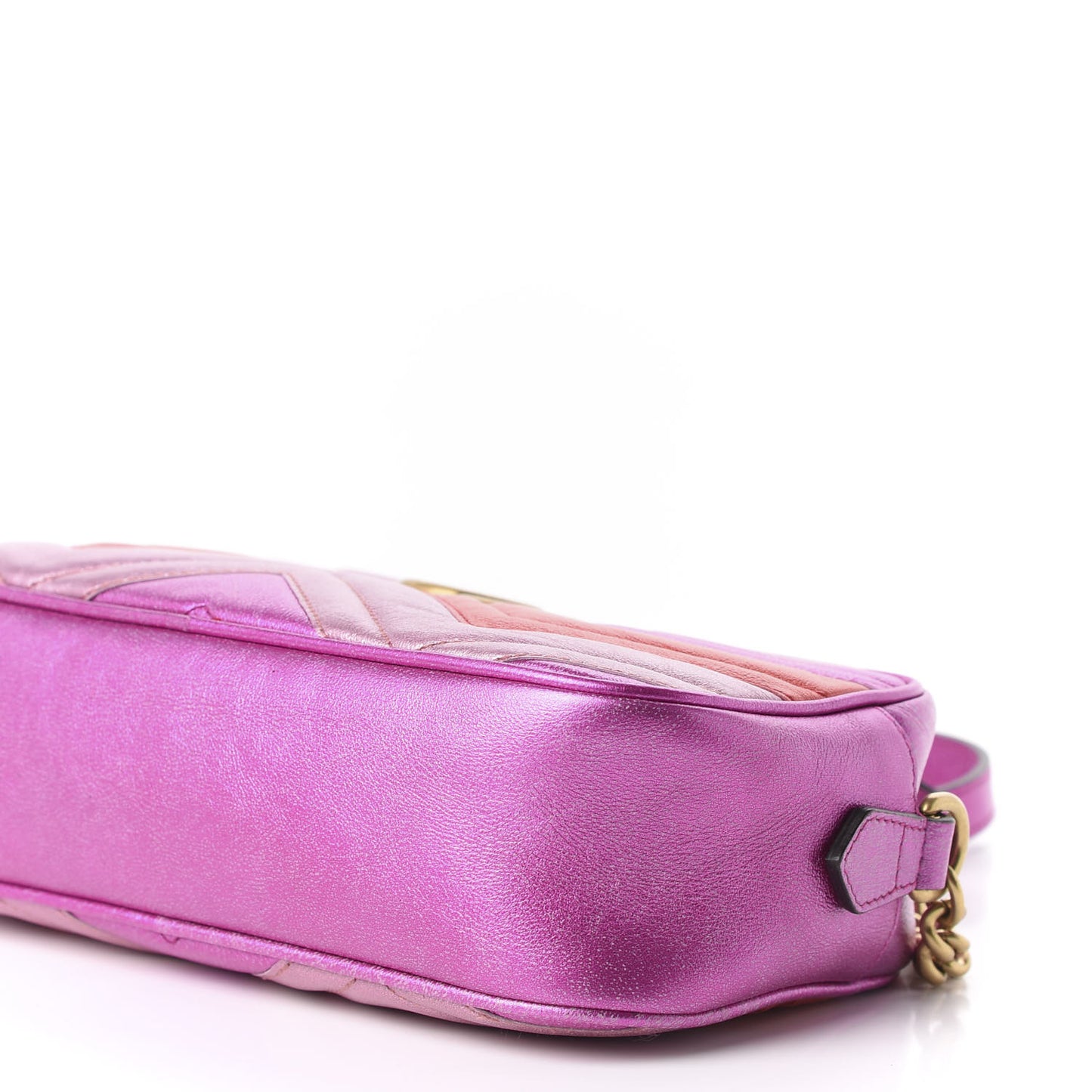 Laminated Nappa Matelasse Small GG Marmont Chain Shoulder Bag Fuxia Rosso Rosa