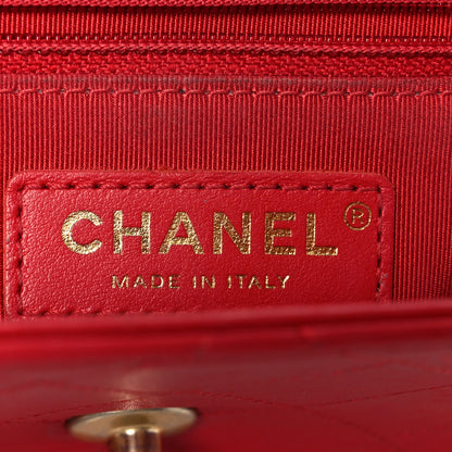 Chanel Lambskin Stitched Pearl Logo Top Handle Flap Red 6 of 11